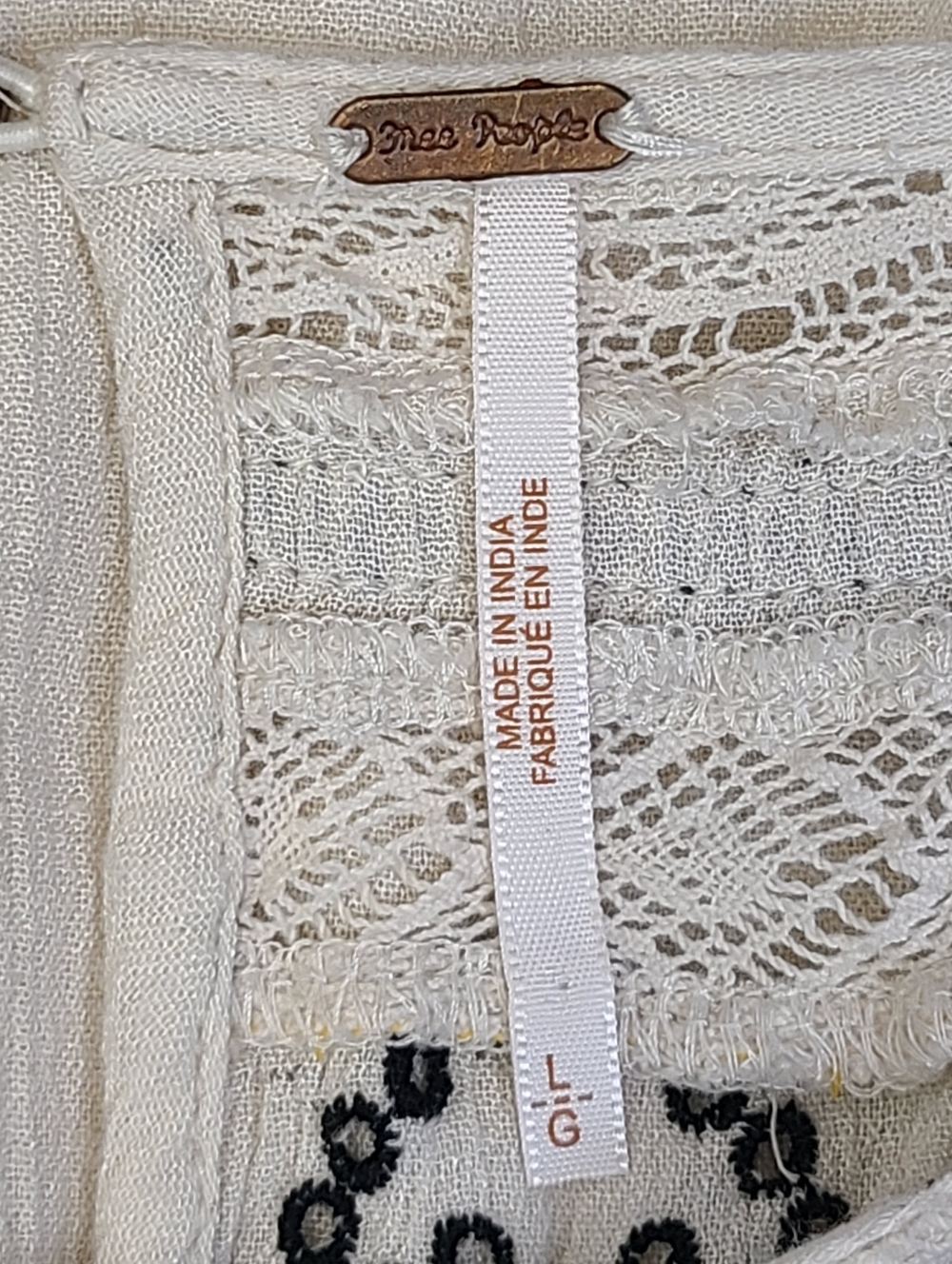 Free People Cyprus Avenue Embroidered Crochet Top Bell Sleeves Ivory Cream Large - Picture 16 of 16